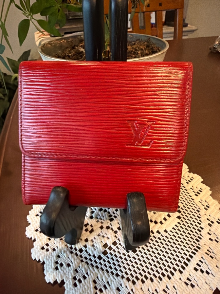 Louis Vuitton Red Epi Leather Compact Wallet With Lv Emboss